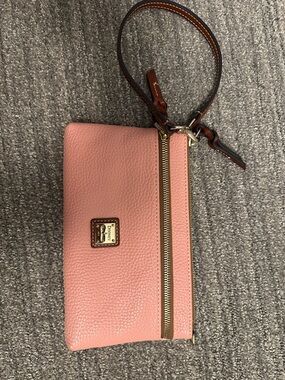 Dooney & Bourke Dusty Rose Pebble Leather Wristlet with Brown Strap